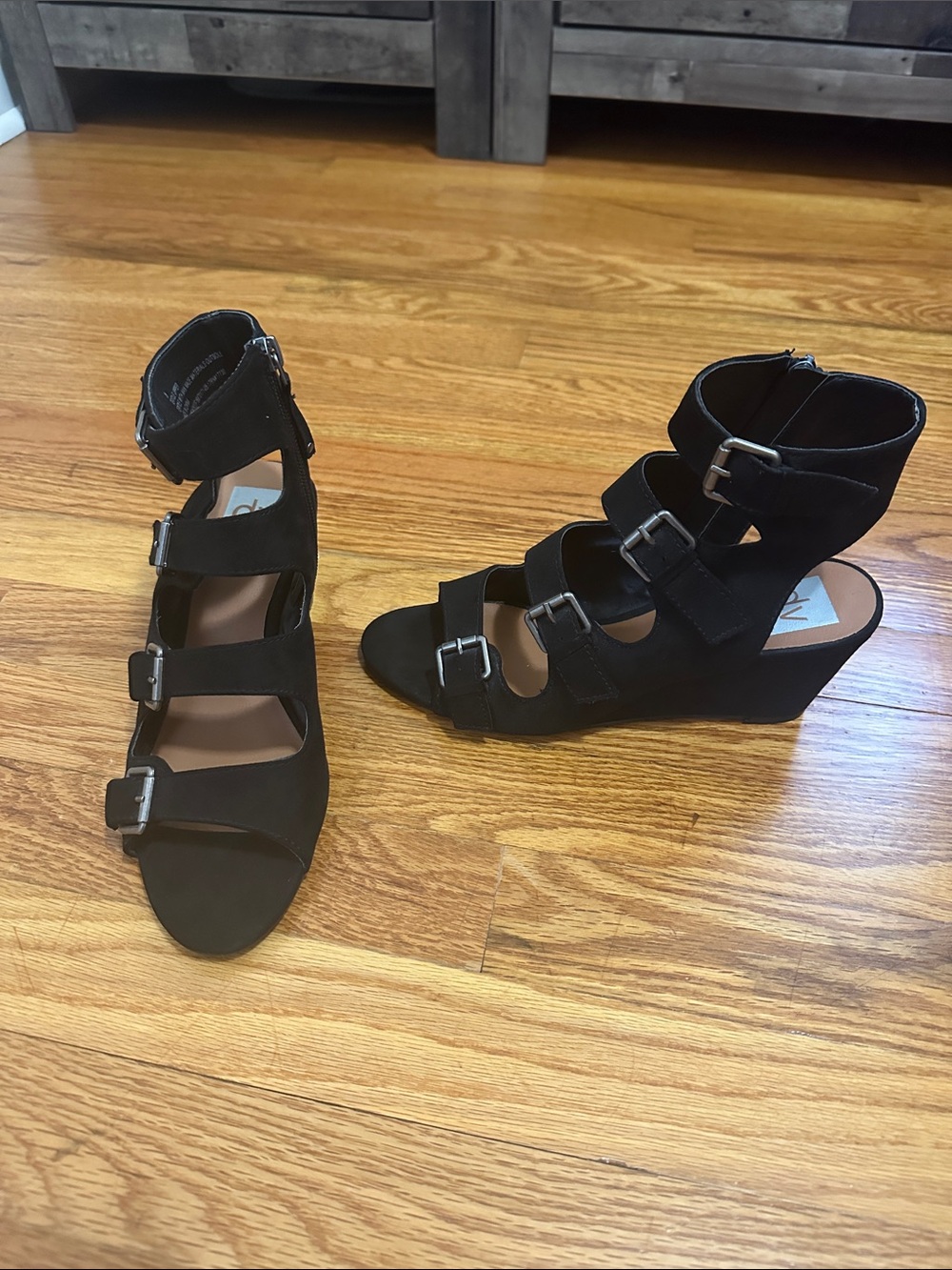 DV by Dolce Vita Black Strappy Buckle Wedge Sandals